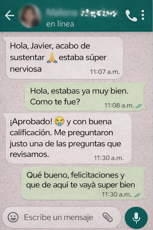 Estudiante informa que sustentó y aprobó con buena calificación