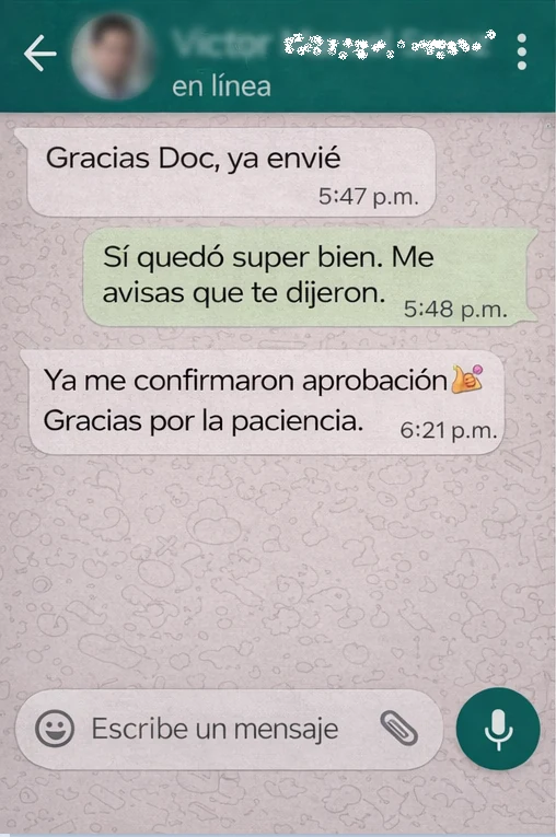 Estudiante confirma la aprobación de su trabajo académico