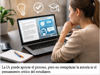 Estudiante usando inteligencia artificial como apoyo para redactar una tesis